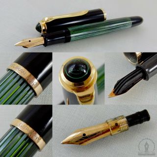 Vintage Pelikan 400nn Green Striated Fountain Pen 14c Bb Nib | Germany C1960