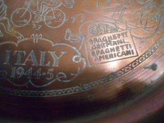 vintage ww2 copper 1944 - 45 plaque plate engraved us troops in italy souvenir 2