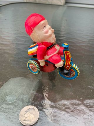 Vintage Tin Wind Up Toy Celluloid Santa On Tricycle - Made in Japan 3