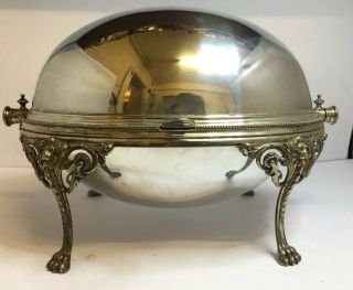 Antique Elkington & Co Neoclassical Silver Plate Chafing Dish Revolving Dome