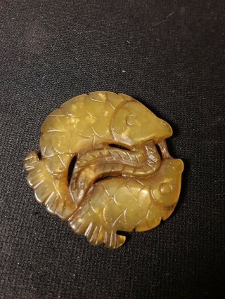 Vintage Carved Fish Jade Pendant 2 "