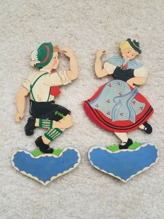 Vintage Germany Wood Hand Oil Painted Wall Decor - German Boy & Girl