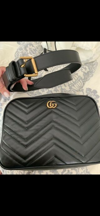Gucci Marmont Belt Bag/waist Bag.  Rare 523380 Bum Bag Black Leather.  Size 90/36