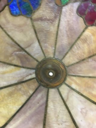 Antique Tiffany Style Large 20” Stained Glass Lamp Shade Floral Design 10