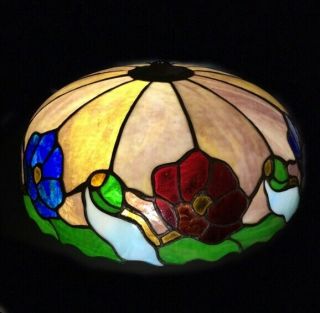 Antique Tiffany Style Large 20” Stained Glass Lamp Shade Floral Design 2