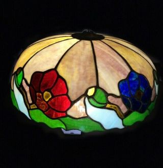Antique Tiffany Style Large 20” Stained Glass Lamp Shade Floral Design 3