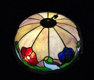 Antique Tiffany Style Large 20” Stained Glass Lamp Shade Floral Design 4