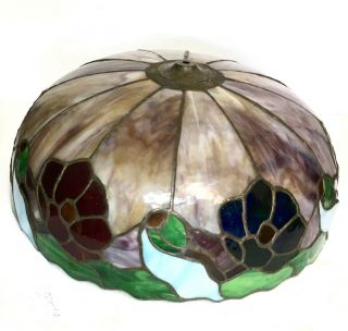 Antique Tiffany Style Large 20” Stained Glass Lamp Shade Floral Design 9