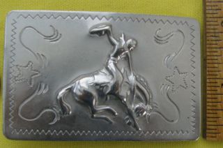 Vintage Steel Metal Belt Buckle Bucking Bronco Horse Western Cowboy Stars