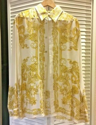 Versace Vintage Baroque Pattern Silk White And Gold Classic Never Worn Size 42
