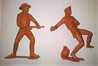 2 Vintage 1964 Marx 5 - 6 " Cowboys,  1 With Rifle,  1 Being Shot Dark Orange G,  C