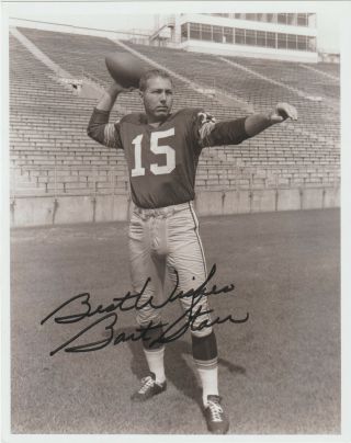 Bart Starr Packers Signed 8 X 10 Vintage Photo Autograph W/ Pic & Auto