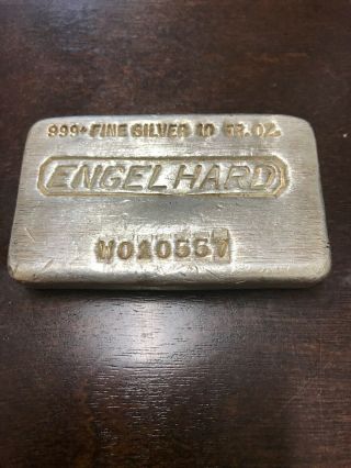 Vintage Engelhard Poured.  999,  Fine Silver 10 Oz Bar