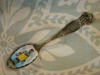 Los Angeles California Sterling Silver Enamel Bowl Souvenir Spoon Chinese Boy