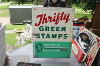 Large Vintage 1963 Thrifty Green Stamps Gas Station 40 " Embossed Metal Sign