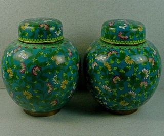 Pair Antique Chinese Cloisonne Enamel On Copper Wired & Wireless Ginger Jars
