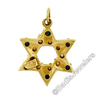 Vintage 14K Yellow Gold Prong Pearl & Turquoise Open Star of David Charm Pendant 4