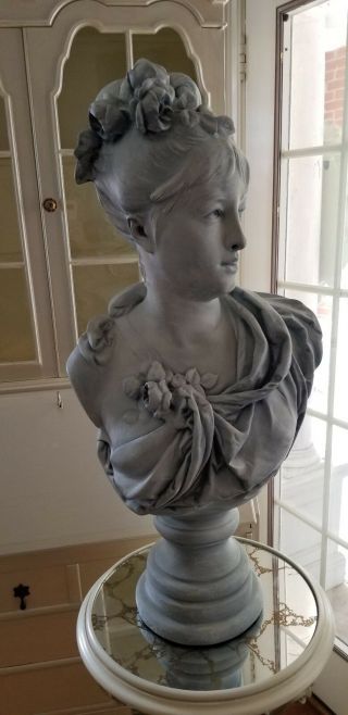 Large Vintage French Art Nouveau Plaster Antique Lady Bust A Carrier Belleuse 11