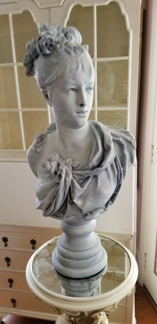 Large Vintage French Art Nouveau Plaster Antique Lady Bust A Carrier Belleuse