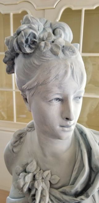 Large Vintage French Art Nouveau Plaster Antique Lady Bust A Carrier Belleuse 2