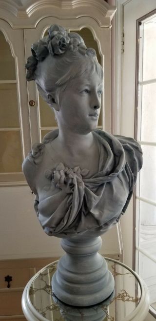 Large Vintage French Art Nouveau Plaster Antique Lady Bust A Carrier Belleuse 4