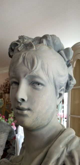 Large Vintage French Art Nouveau Plaster Antique Lady Bust A Carrier Belleuse 7