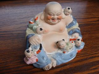 Vintage Antique Chinese Porcelain Happy Buddha Children Stamped 4 1/2 X7 Estate