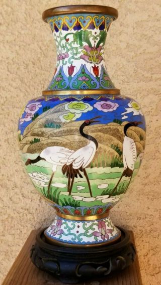 Antique Chinese Cloisonne Vase With Cranes,  19th Century