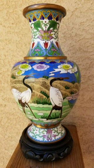 Antique Chinese Cloisonne Vase with Cranes,  19th Century 2