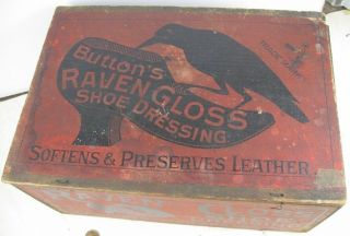 Antique 1880 ' s Store Display Dovetailed Box Button ' s Raven Gloss Shoe Dressing 2