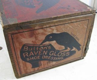 Antique 1880 ' s Store Display Dovetailed Box Button ' s Raven Gloss Shoe Dressing 3