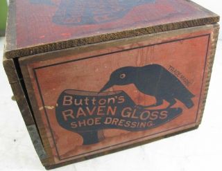 Antique 1880 ' s Store Display Dovetailed Box Button ' s Raven Gloss Shoe Dressing 5