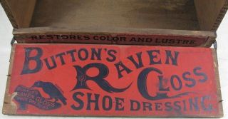 Antique 1880 ' s Store Display Dovetailed Box Button ' s Raven Gloss Shoe Dressing 7