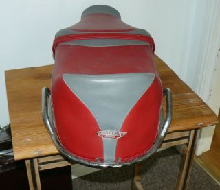 RARE S.  A.  T VESPA GS ETC RED & GREY KING/QUEEN SEAT ULMA STYLE CHROME GRAB RAIL 3