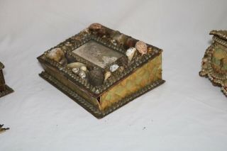 Victorian Sailor’s Shell Art Trinket Boxes Desk Box for Repair,  Shell Sailboat 3