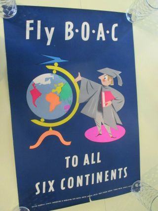 Vintage Boac Travel Poster Fly Boac To Six Continents Rare 1950s