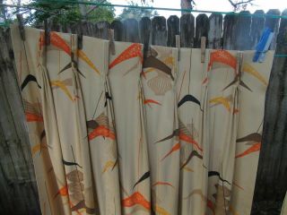 VTG Mid Century Modern Atomic Barkcloth Eames Era Jetson ' s Era Drapes Curtains 2