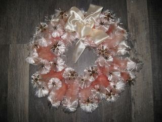 ❤vtg Pink Bottle Brush Fiberglass Xmas Valentine Wreath Mercury Balls & Box❤