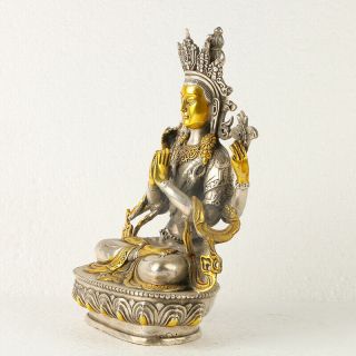 Chinese Antique Silver copper Gilt Carved Figure Of Buddha statue GL169 2