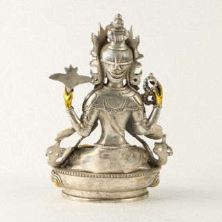 Chinese Antique Silver copper Gilt Carved Figure Of Buddha statue GL169 3