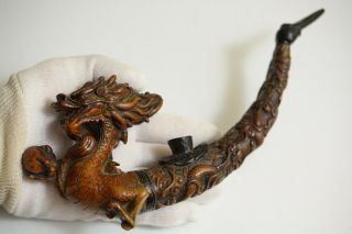29 Cm China Decorated Old Resin Carving Dragon Smoke Pipe