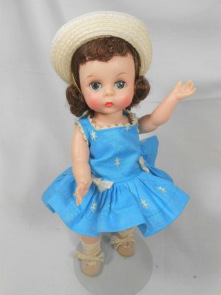 Vintage Madame Alexander Kins In Htf Blue Sundress,  Correct Hat & Shoes - Cute