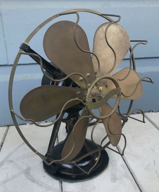 Antique Westinghouse 12 " Brass Six Blade Non - Oscillating Desk Fan