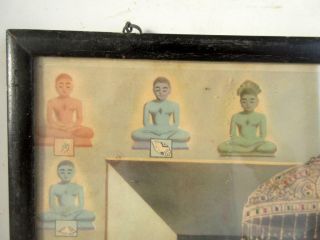 Vintage Old Collectible Hindu Jain God Buddha Mahaveer Litho Print With Frame 3
