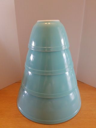 4 Vintage Pyrex Turquoise Mixing Bowls Set 401 402 403 404
