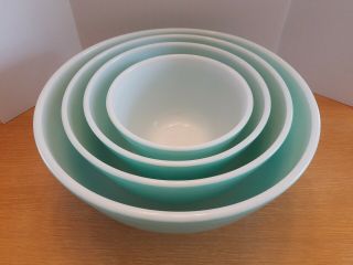 4 Vintage Pyrex Turquoise Mixing Bowls Set 401 402 403 404 2