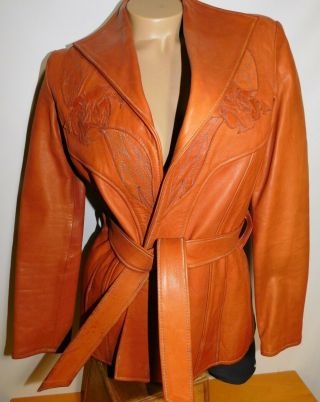 Vintage 70s East West Musical Instrument Handmade Leather Jacket Belt Xs