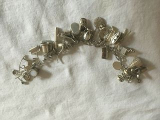Vintage Sterling Silver Charm Bracelet With 25 Charms