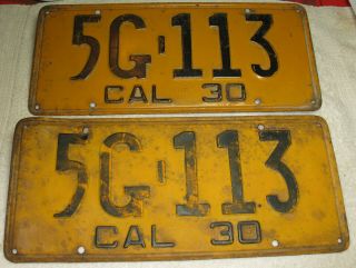 1930 California Un - Restored Vintage License Plate Matched Pair.  Dmv Clear