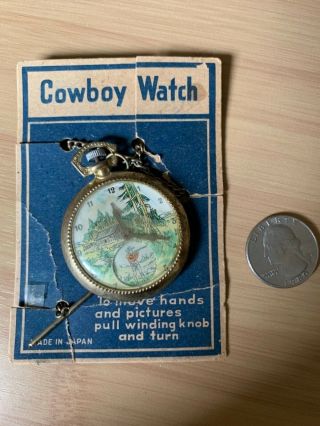 Vintage Cowboy Toy Pocket Watch Premium On Card - Japan